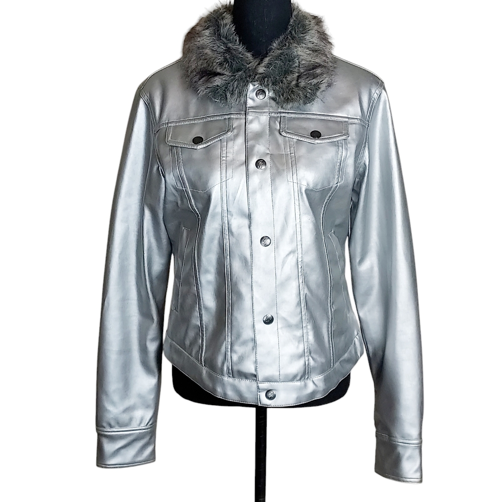 VTG FUBU Ladies Collection XL Silver Embroidered Logo Y2K Whimsy Grunge Jacket